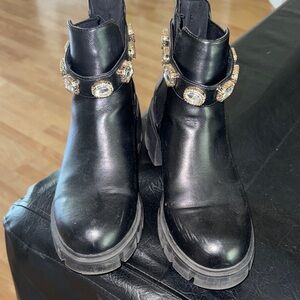 Madden Girl Black Leather Gem-Embellished Ankle Boots - Women's, size 8